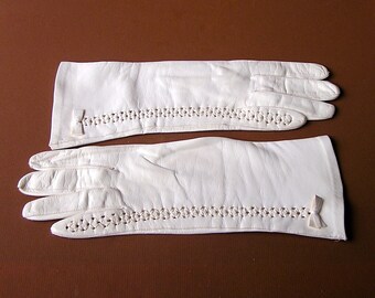 Vintage Kid Leather Gloves, Openwork Lacing Detail, Made in Italy