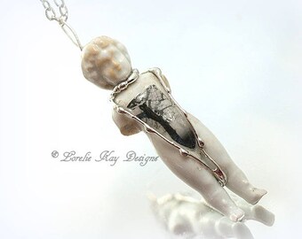 Frozen Charlotte Doll Tree Necklace Soldered Gothic Black Tree Necklace Doll Art Lorelie Kay Original