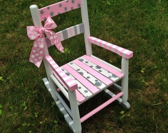 Hand-painted Rocking Chair, Nursery Decor, Children's Decor, Kid's Rocker, Baby Shower Gift, Pink and Gray Nursery