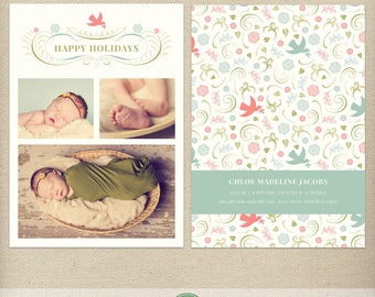 5x7 Christmas Birth Announcement Template, Holiday Birth Announcement, Christmas Baby, Holiday Baby, New Baby, Christmas Photo Card - H39