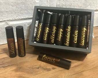 Sets of 10 - Labels for 10mL essential oil rollerballs (Custom names)
