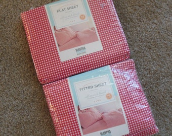 Twin Size Gingham Sheet Set, Flat & Fitted By M.Stewart, New in Package, Old Stock