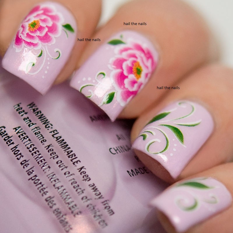 Pink Peony Lily Nail Wraps Nail Art Nail Decals Water