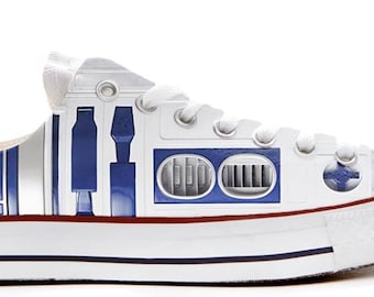 R2D2 Droid style wars in the stars illustration custom converse low top shoes