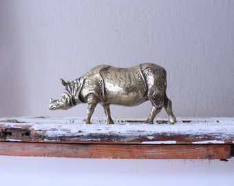 Vintage Large Brass Rhinoceros // Solid Brass