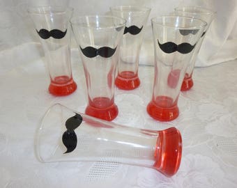 Set of 6 "mustache" glasses hand painted