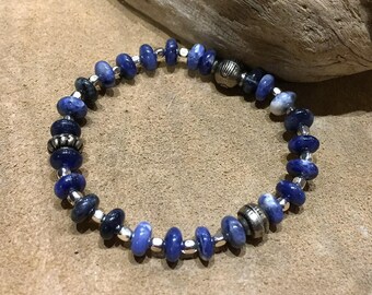 Blue Sodalite Stretch Bracelet/Stacking Bracelet/Custom Sizes/Denim Blue/Men's Stretchy Gemstone Bracelet/gift for Sagittarius/@IndigoLayne