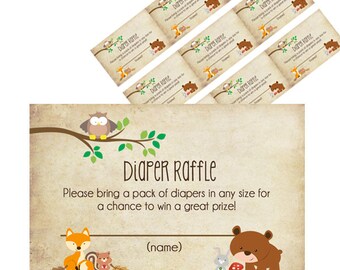 Woodland Diaper Raffle Ticket - Printable : Instant Download _43