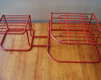 Large Vintage Dish Rack - Red - Rubber Coated Wire - 1950's - Kitsch - Retro
