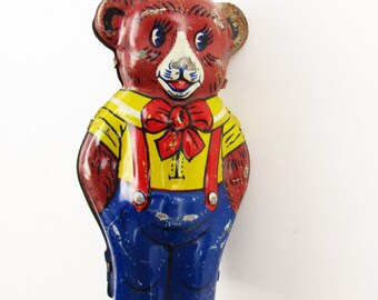 Tin Litho Bear - Vintage Bits and Pieces - Tin Litho-painted Mechanical Bear - 'J. Chein & Co., USA' - Tin Toy Collectible - Partial Piece