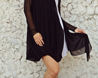 Black and White Funky Dress / Elegant Short Summer Dress / Black and White Asymmetrical Dress / Asymmetrical Summer Dress TDK192