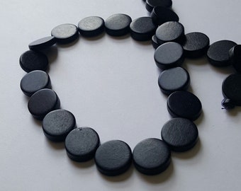Black Beads, Flat Round Beads, 15mm, Lightweight Beads, Fast Shipping from USA