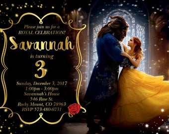 Beauty & The Beast Movie Birthday Invitation! Featuring Emma Watson as Belle! Digital File, Print at Home.