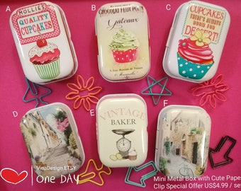 Mini Metal Storage Box with Cute Paper Clip Small Metal Container Mini Tin Box Paper Clip Small Metal Case Flower Paper Clip Christmas Gift
