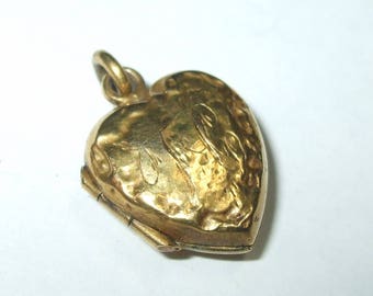 Antique Solid 9K 9CT Yellow Gold Puffy Chased Hammered Small Heart Photo Locket 4Necklace Monogrammed Initials