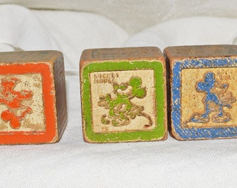 Mickey Mouse Safety Blocks by Halsam Products Company, 1930’s wooden blocks