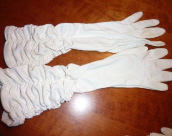 Vintage Ruched Long White Gloves