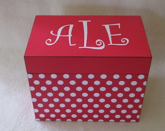 Recipe Box - Wooden Recipe Box - Red Polka Dot - Personalized - Wedding Gift - Shower Gift