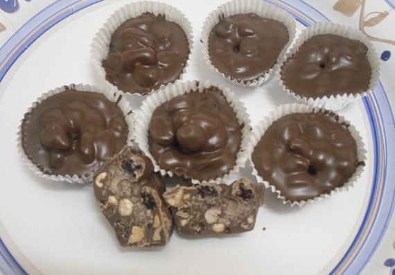 One dozen peanut and raisin clusters