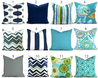 Outdoor Pillows Outdoor Pillow Covers Decorative Pillows ANY SIZE Pillow Cover Navy Outdoor Pillows Turquoise Pillow Navy Pillow You Choose
