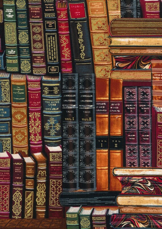 classic book fabric library book spines on a shelf by