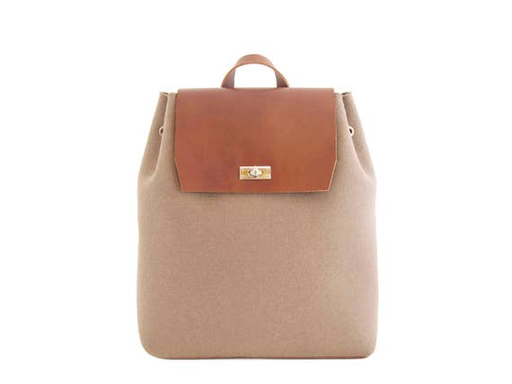 Felt and leather BACKPACK / taupe backpack / felt backpack / brown backpack / wool felt bag / womens backpack