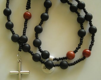 Anglican Rosary: 8mm Matte Black Onyx and Red Jasper