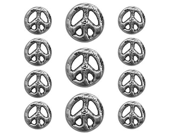 11 pc Organic Peace Sign Metal Blazer Button Set Silver Color