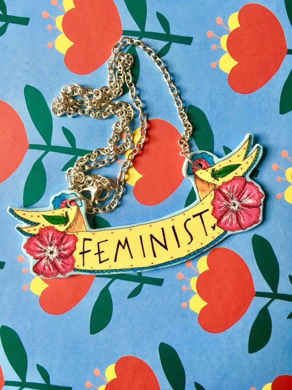 Feminist Banner Necklace Cute Floral Necklace Illustrated