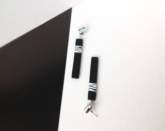 Polymer clay earrings , Modern earrings , Stick earrings, Long earrings , Black earrings, Modern jewelry ,Stud earrings ,Everyday earrings.