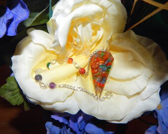 SALE LARGE ORGONE Reiki Dowsing Pendulum - Divining tool, Pendulum with gemstone bead chain - Reiki Magic Wicca Pagan Wiccan jewelry