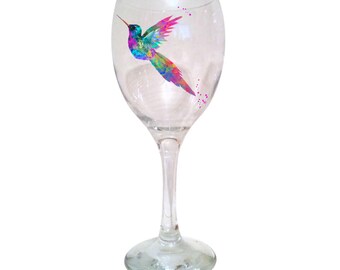 Humming Bird wine glass, Hand painted, handmade wine glass MADE TO ORDER