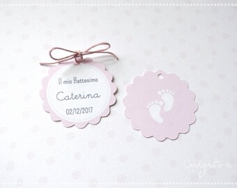 Tag Battesimo - Tag Nascita - Gift Tags - Etichetta Bomboniere - Piedini - Rosa