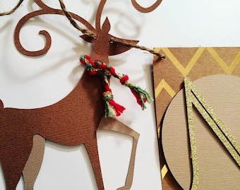 Noel Reindeer Banner! Christmas Decorations- Holiday Banner- Reindeer with scarves, Gold Glitter Noel- Mantle Christmas Banner