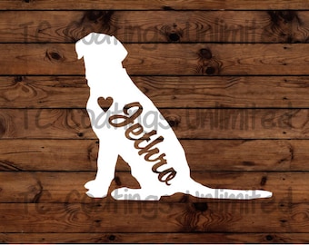 Lab Silhouette with Heart and Name - Vinyl Graphic Decal Many color options