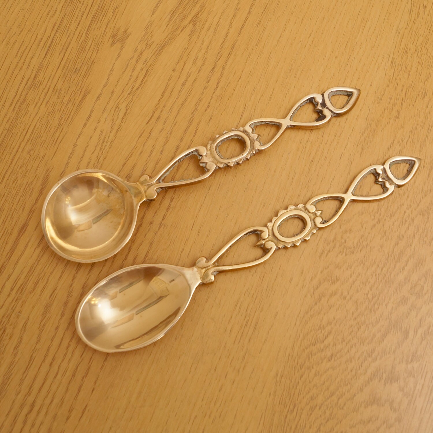 Brass decorative spoon set vintage Set of two Loving