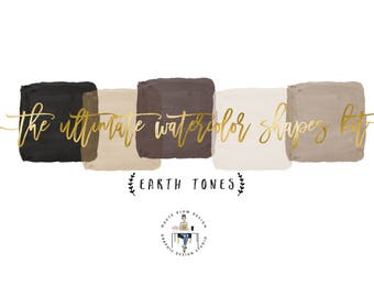Watercolor Shapes Clipart, Earth Tones, Watercolor Brush Strokes, Watercolor Squares, Rectangles and Circles, Watercolor Clipart