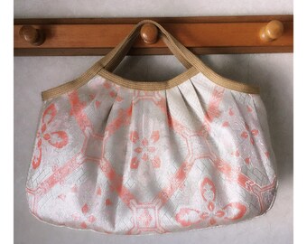 Japanese kimono obi , granny bag , pink