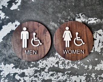 ADA Braille Restroom Sign Set - Men Women Handicap Bathroom - 9" Diameter - 2 Signs - Americans with Disabilities