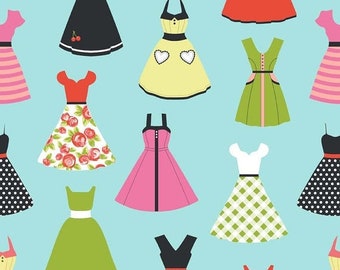 Spring Cleaning Dresses in Aqua Novelty Fabric- by Riley Blake - 1 Yard