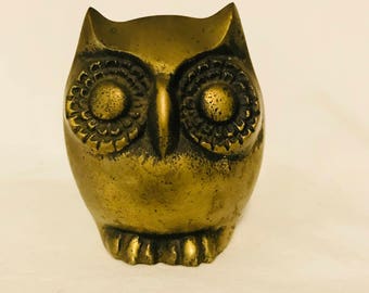 Vintage Brass Owl Figurine Collectible Display Retro Modern Mod Mid Century