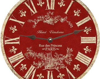 Red Toile Clock- Toile Wall Clock