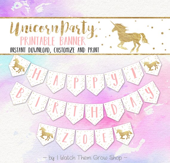 unicorn party banner editableprintable unicorn birthday