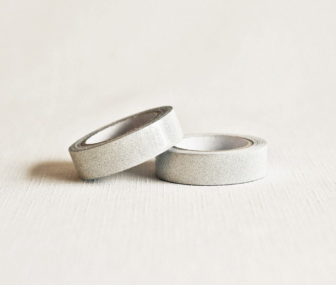 Silver Glitter Fabric Tape 15mm x 4.5y Metallic Roll Washi
