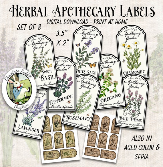 herb garden labels printable apothecary labels vintage style