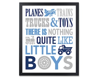 Baby Boy Nursery Wall Art Navy Blue Gray Boy Room Wall Decor Truck Airplane Train Toddler Boy Art Baby Nursery Decor Boy Wall Decor Digital