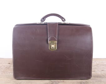 Vintage Leather Briefcase / Brown Brief Bag / Leather Briefcase / Antique Brown Leather Suitcase Luggage / Old Suitcase Vintage Luggage Bag