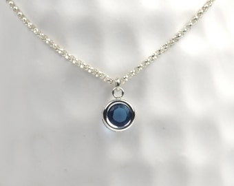 Blue Sapphire Bezel Pendant with Chain