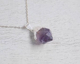 Raw Amethyst Necklace, Purple Amethyst Pendant, Amethyst Crystal, Purple Necklace, February Birthstone, Sterling Silver Necklace, Gift 8-583