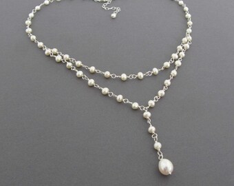 Elegant Pearl Necklace, Dressy Pearl Jewelry, White Freshwater Pearl and Sterling Silver Necklace, Genuine Pearl Necklace, Made in USA